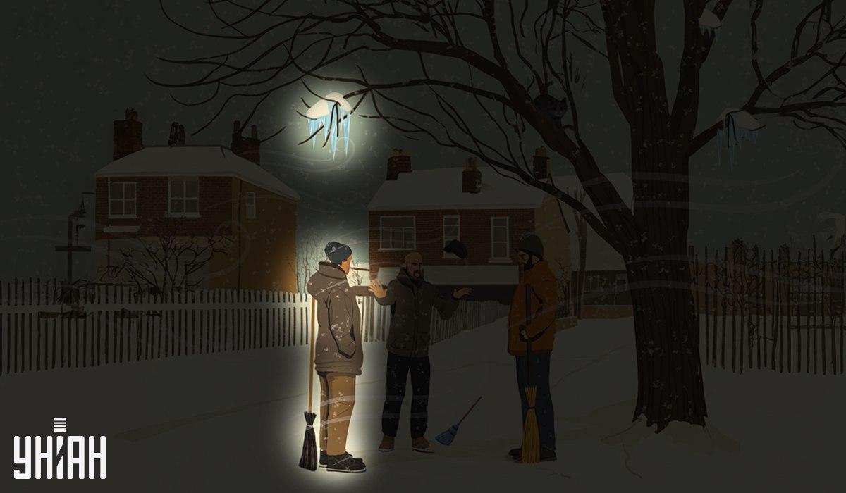 Една от чистачките стоеше под ледените висулки, които висяха на дървото / колаж Moje Един от чистачите е стоял под ледените висулки, които са висели на дървото / колаж Moje