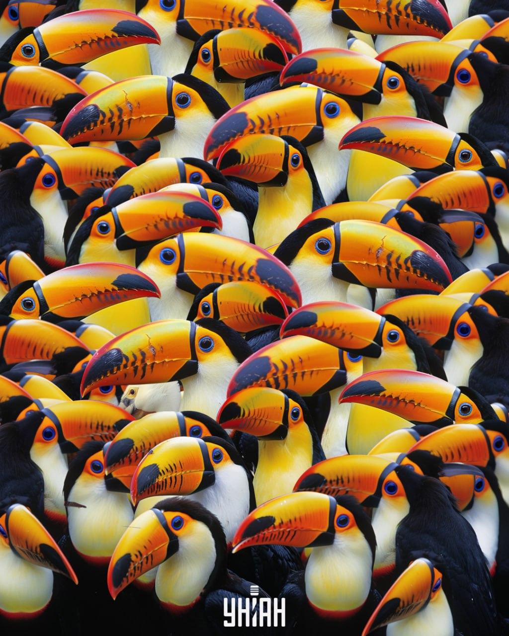 Отнема 7 секунди, за да откриете пеликан сред тукани / колаж Moje Открийте пеликан сред тукани за 7 секунди / колаж на УНИАН