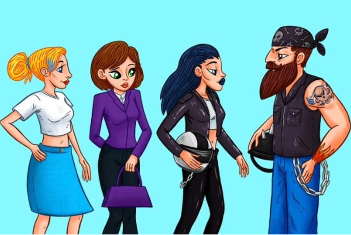 Намерете жената на моторист за 7 секунди / Bright Side drawing